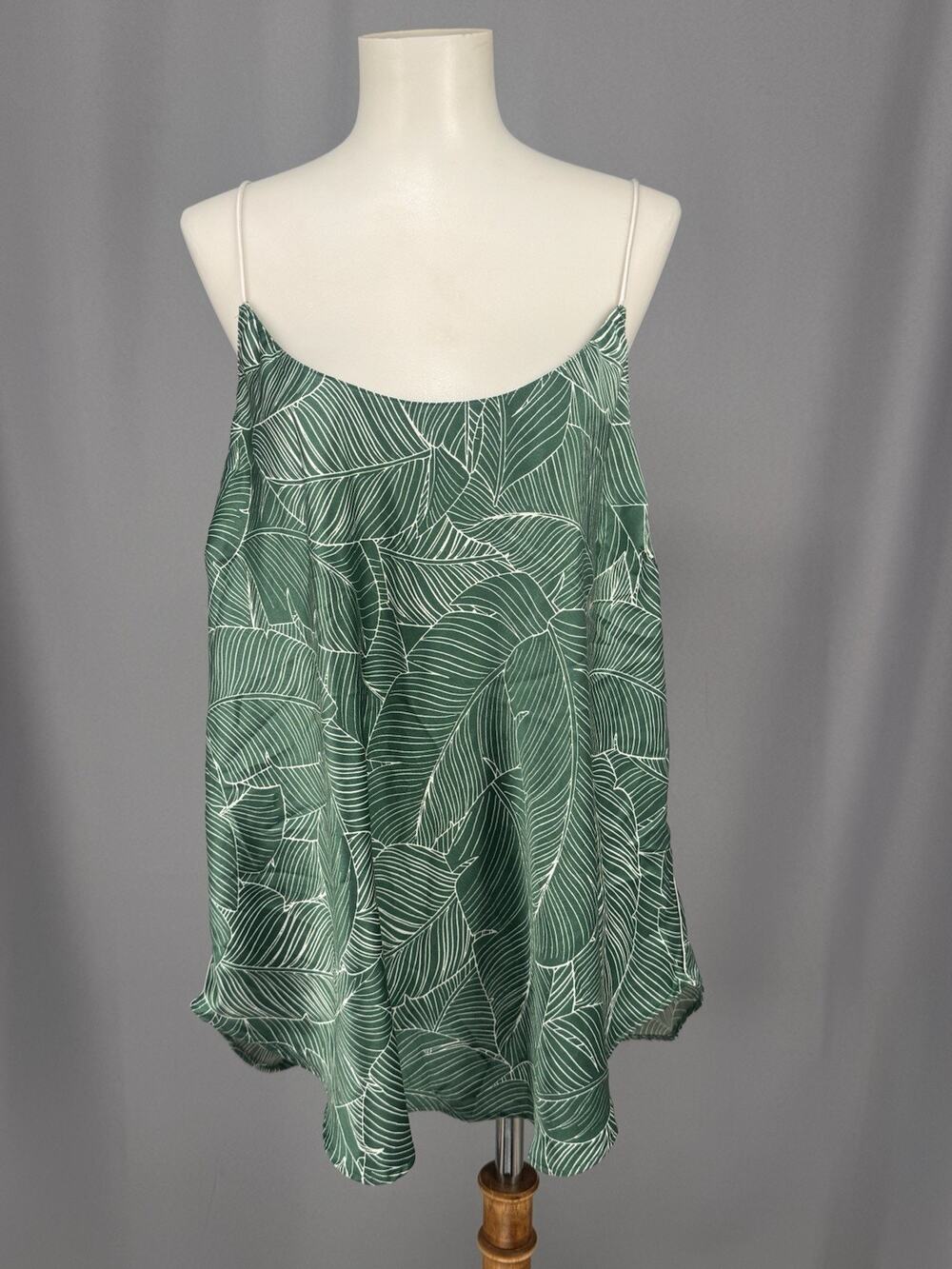 Victoria's Secret Palm Print Camisole Womens XXL Green Excellent Satin Tank